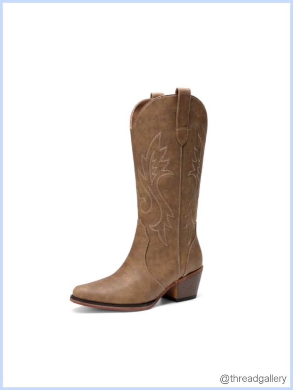 Western Cowboy Boots Faux Leather Mid-Calf Block Heel